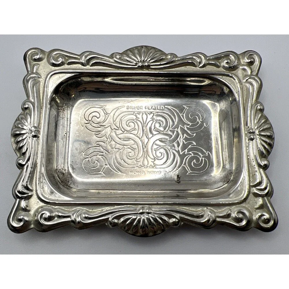 Vintage Mini Salt & Pepper Shakers With Silver Plated Tray No Cracks/Chips